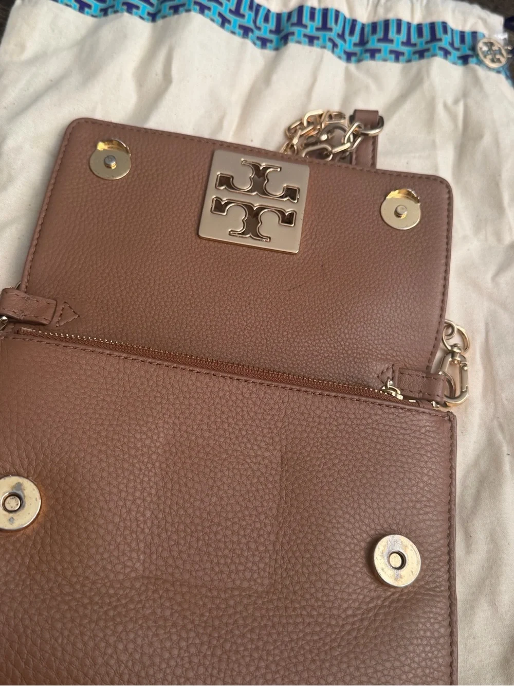 Tory Burch Crossbody Bag Tan Pebbled Leather